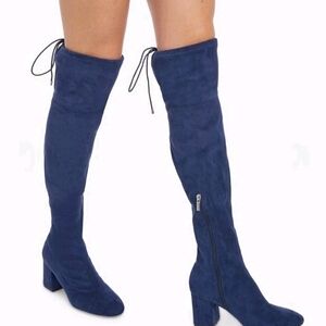 JustFab Navy Suede Over-the-Knee Block Heel Boots